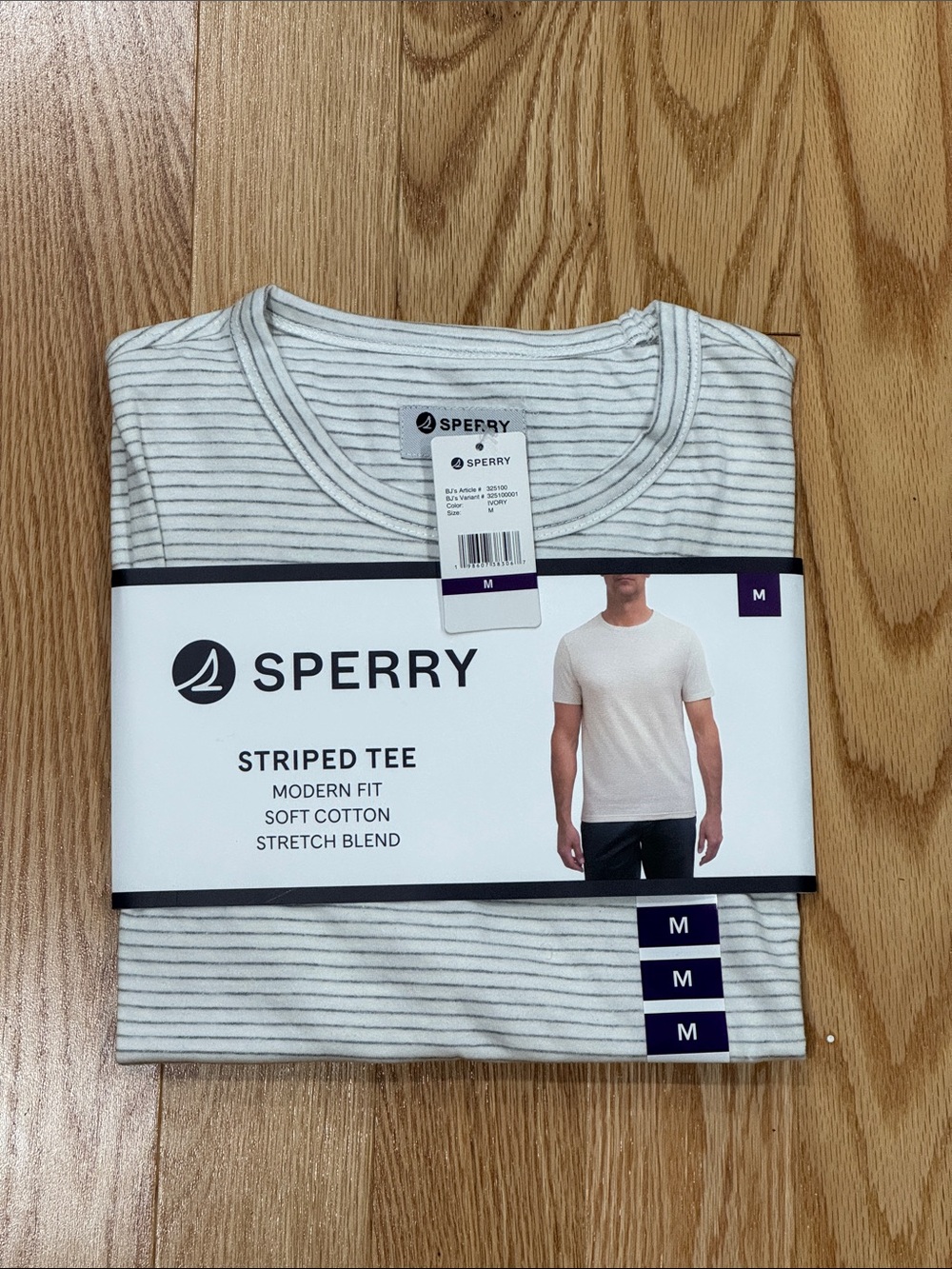 Sperry Men's White Tee with Thin Black Stripes